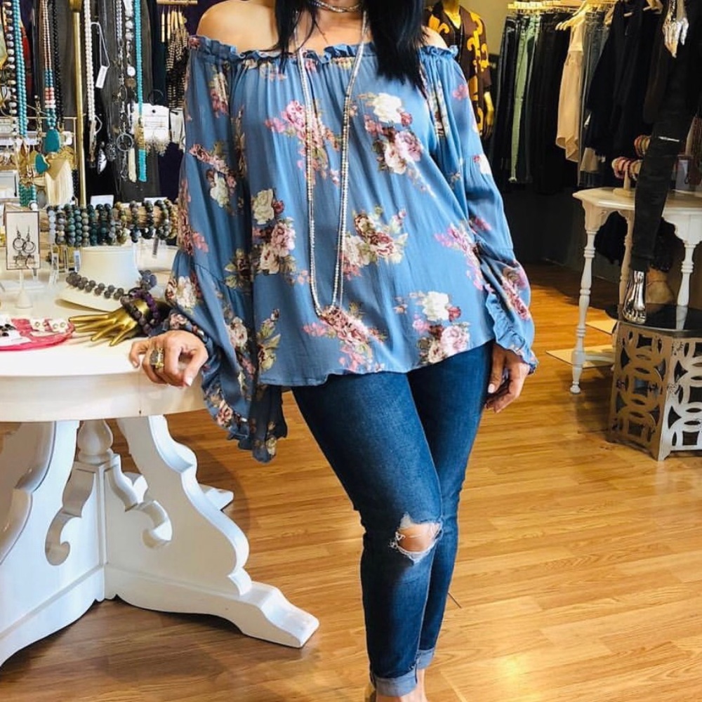 Dusty blue floral top
